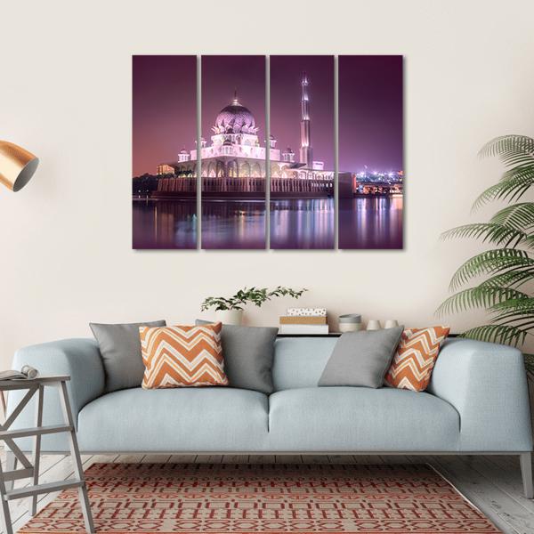 Putra Mosque With Night Lighting Canvas Wall Art-4 Horizontal-Gallery Wrap-34" x 24"-Tiaracle