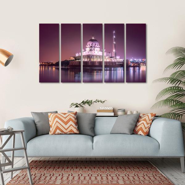 Putra Mosque With Night Lighting Canvas Wall Art-5 Horizontal-Gallery Wrap-22" x 12"-Tiaracle