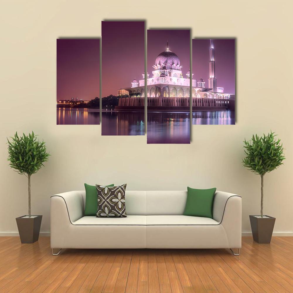 Putra Mosque With Night Lighting Canvas Wall Art-4 Pop-Gallery Wrap-50" x 32"-Tiaracle