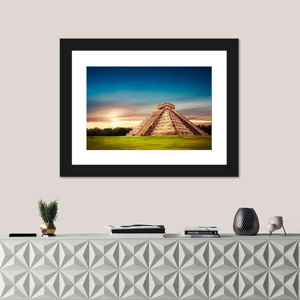 Temple Of Kukulkan Canvas Wall Art-3 Horizontal-Gallery Wrap-25" x 16"-Tiaracle
