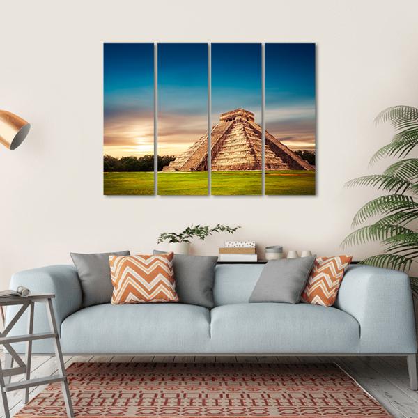 Temple Of Kukulkan Canvas Wall Art-4 Horizontal-Gallery Wrap-34" x 24"-Tiaracle