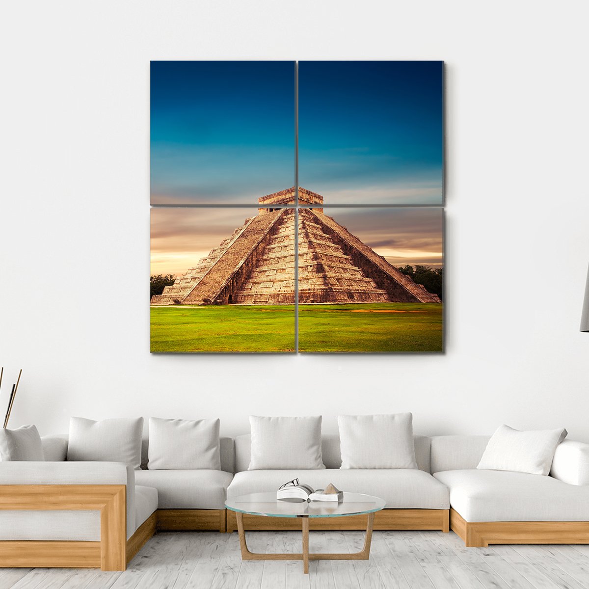 Temple Of Kukulkan Canvas Wall Art-4 Square-Gallery Wrap-17" x 17"-Tiaracle