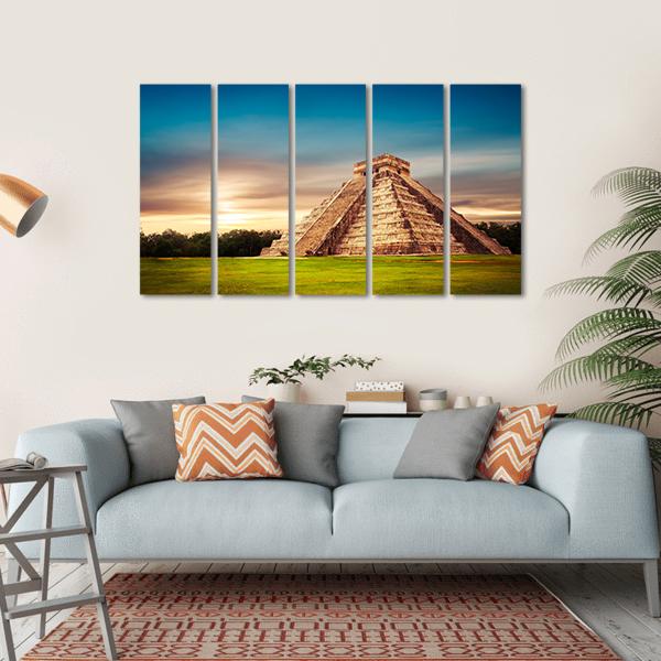 Temple Of Kukulkan Canvas Wall Art-5 Horizontal-Gallery Wrap-22" x 12"-Tiaracle