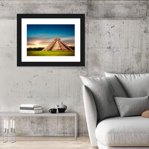 Temple Of Kukulkan Canvas Wall Art-3 Horizontal-Gallery Wrap-25" x 16"-Tiaracle