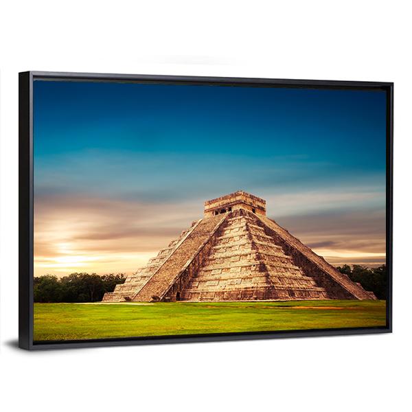 Temple Of Kukulkan Canvas Wall Art-3 Horizontal-Gallery Wrap-25" x 16"-Tiaracle