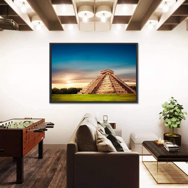 Temple Of Kukulkan Canvas Wall Art-3 Horizontal-Gallery Wrap-25" x 16"-Tiaracle