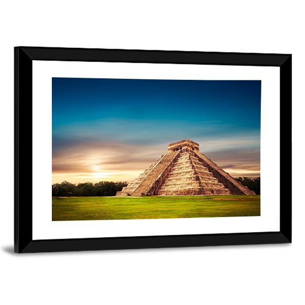 Temple Of Kukulkan Canvas Wall Art-3 Horizontal-Gallery Wrap-25" x 16"-Tiaracle
