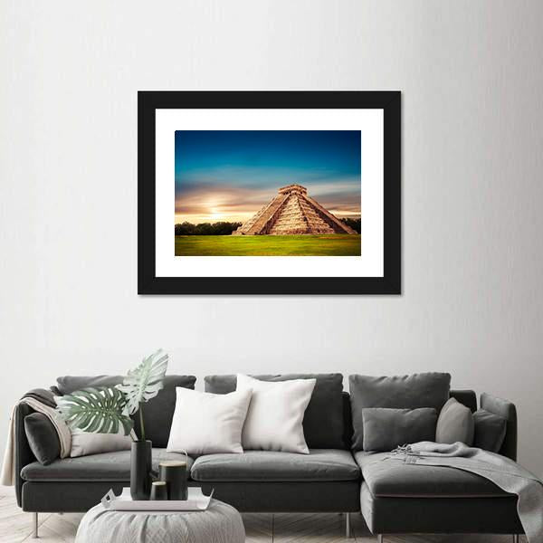 Temple Of Kukulkan Canvas Wall Art-1 Piece-Framed Print-20" x 16"-Tiaracle