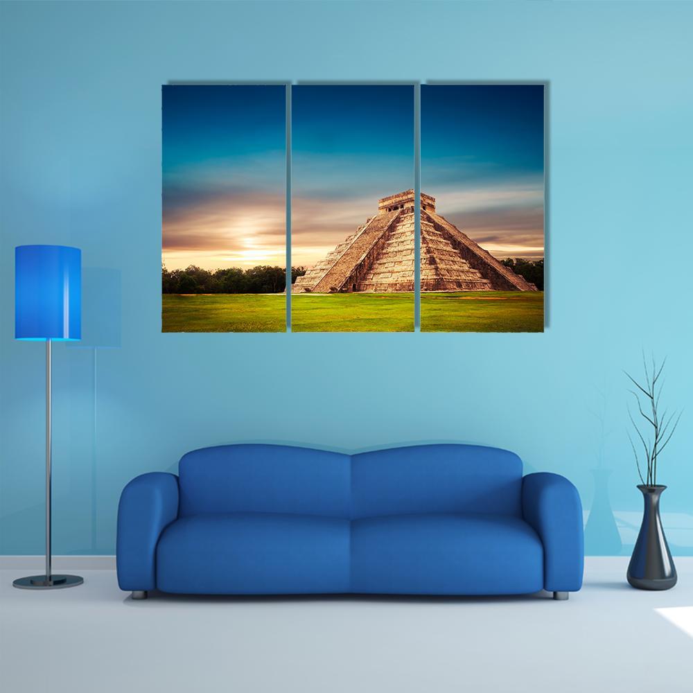 Temple Of Kukulkan Canvas Wall Art-3 Horizontal-Gallery Wrap-37" x 24"-Tiaracle