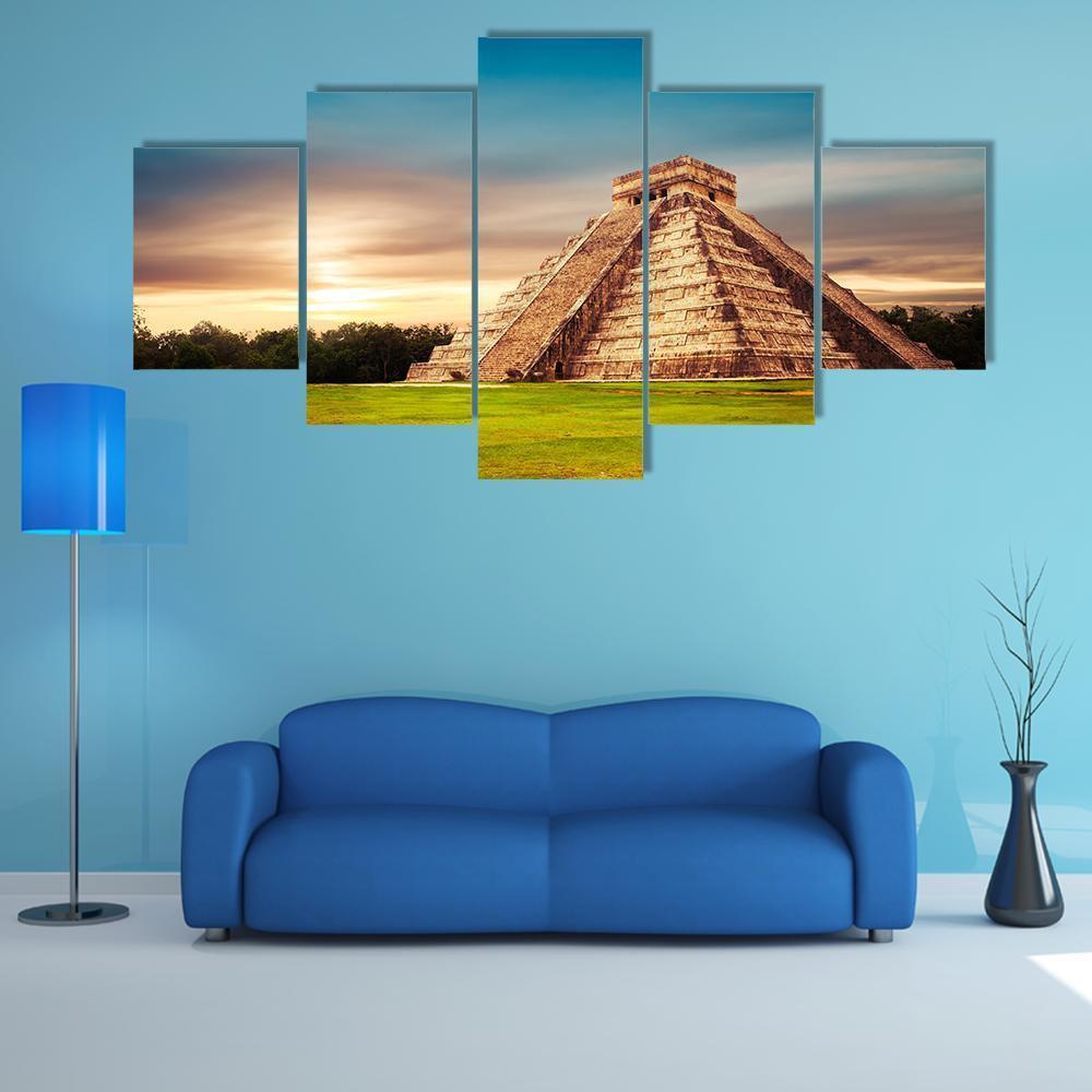 Temple Of Kukulkan Canvas Wall Art-5 Star-Gallery Wrap-62" x 32"-Tiaracle