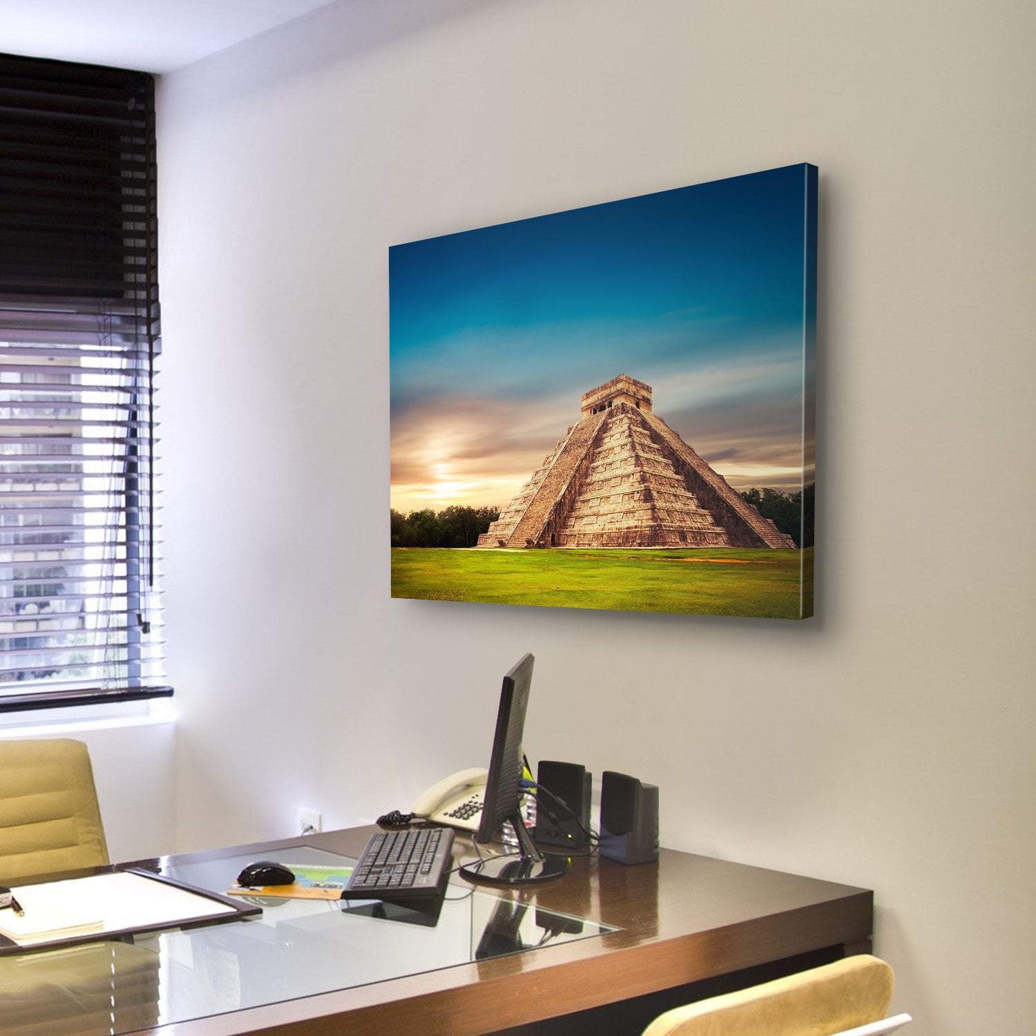 Temple Of Kukulkan Canvas Wall Art-3 Horizontal-Gallery Wrap-25" x 16"-Tiaracle