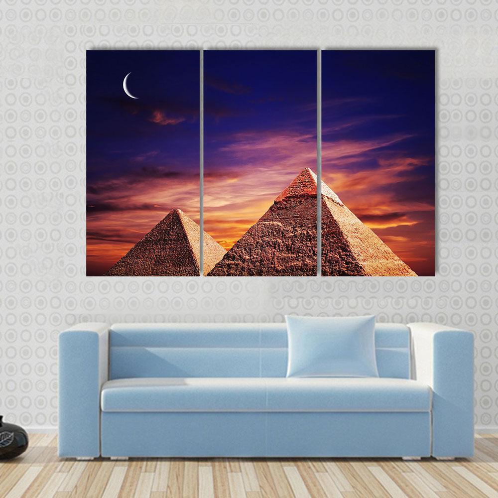 Pyramid In Giza Canvas Wall Art-3 Horizontal-Gallery Wrap-37" x 24"-Tiaracle
