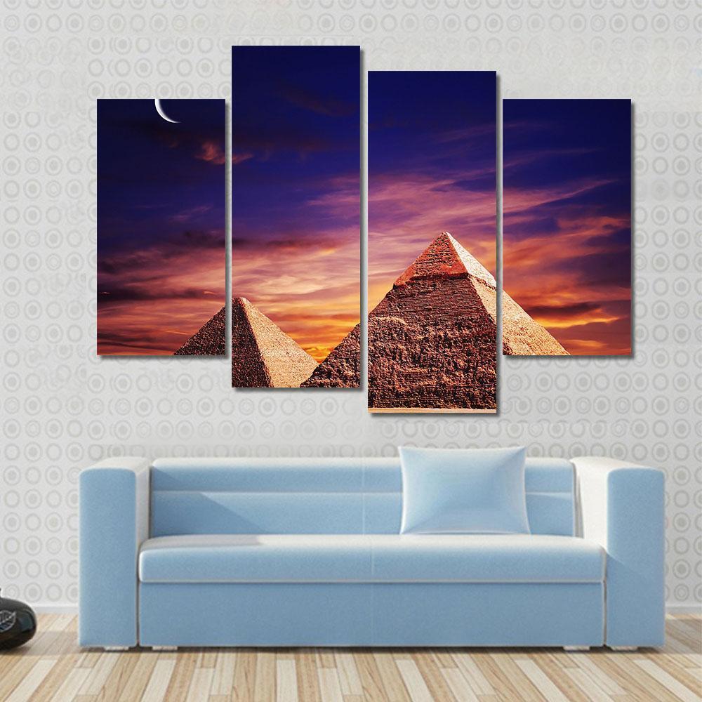 Pyramid In Giza Canvas Wall Art-3 Horizontal-Gallery Wrap-25" x 16"-Tiaracle