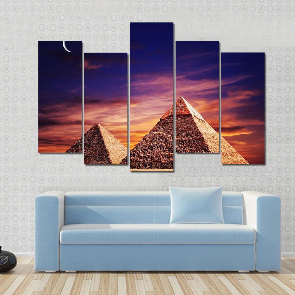 Pyramid In Giza Canvas Wall Art-5 Pop-Gallery Wrap-47" x 32"-Tiaracle