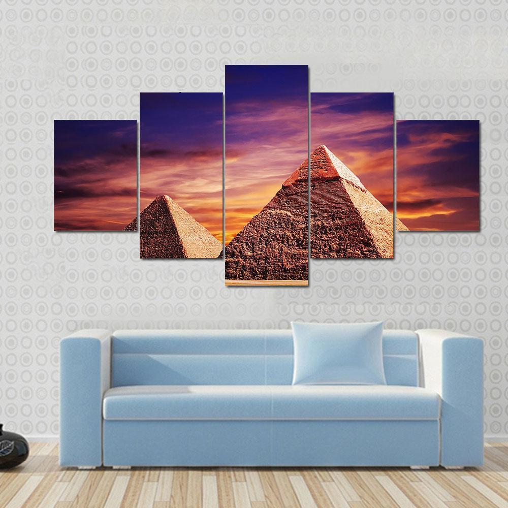 Pyramid In Giza Canvas Wall Art-5 Star-Gallery Wrap-62" x 32"-Tiaracle