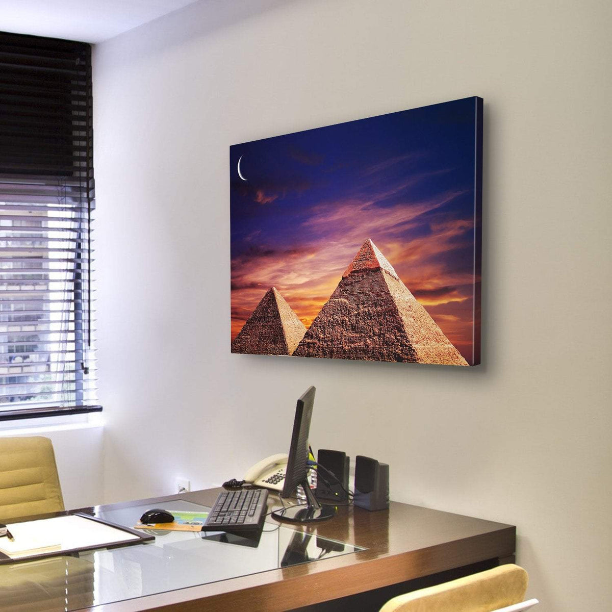 Pyramid In Giza Canvas Wall Art-3 Horizontal-Gallery Wrap-25" x 16"-Tiaracle