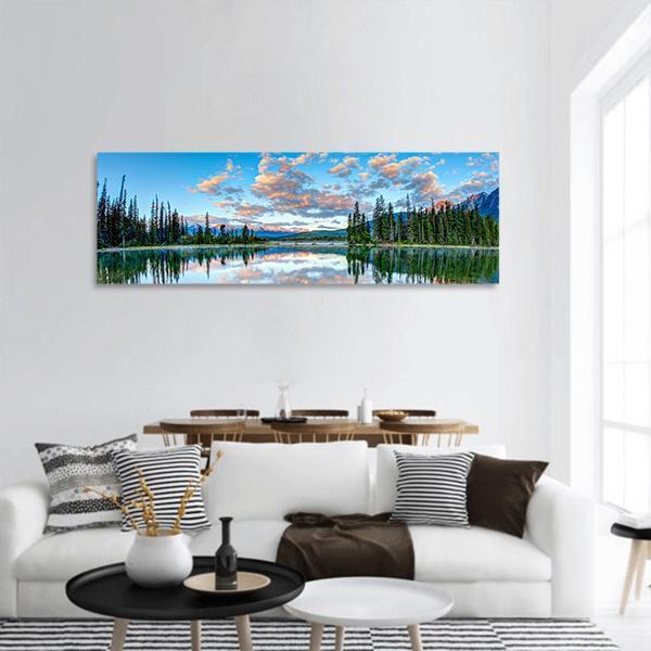 Pyramid Lake In Alberta Panoramic Canvas Wall Art-1 Piece-36" x 12"-Tiaracle