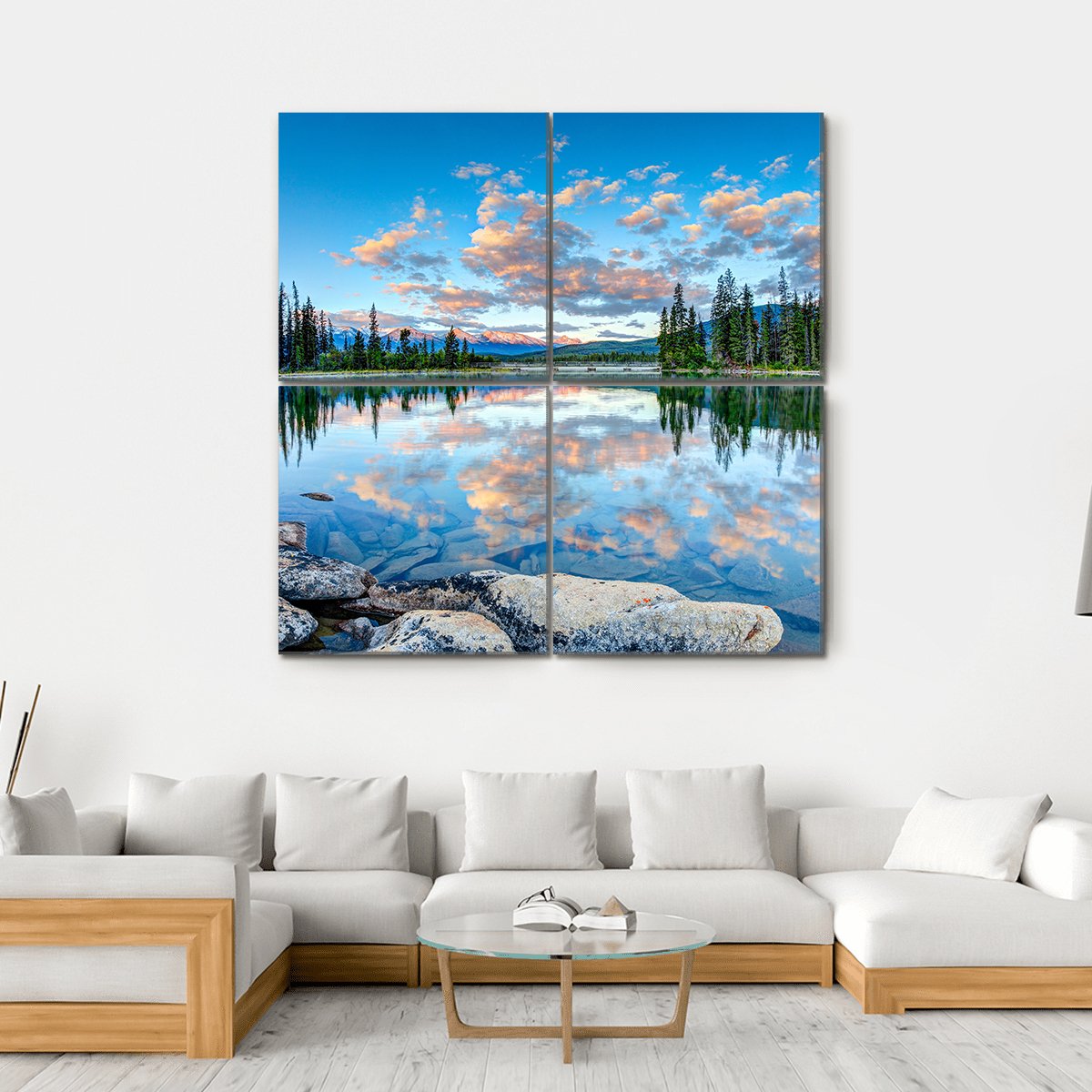 Pyramid Lake In Alberta Canal Canvas Wall Art-4 Square-Gallery Wrap-17" x 17"-Tiaracle