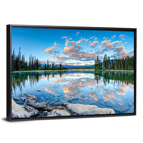 Pyramid Lake In Alberta Canvas Wall Art-3 Horizontal-Gallery Wrap-25" x 16"-Tiaracle