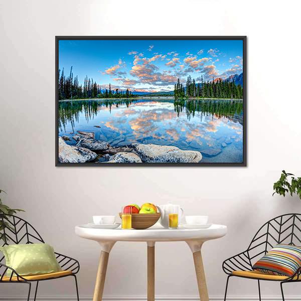 Pyramid Lake In Alberta Canvas Wall Art-3 Horizontal-Gallery Wrap-25" x 16"-Tiaracle