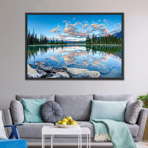 Pyramid Lake In Alberta Canvas Wall Art-3 Horizontal-Gallery Wrap-25" x 16"-Tiaracle