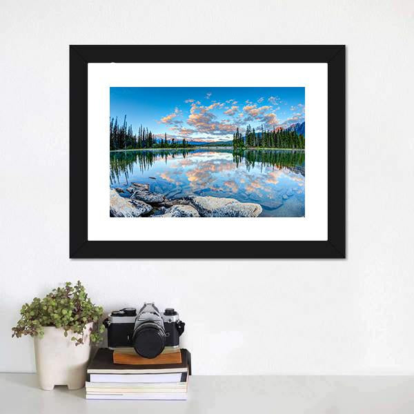 Pyramid Lake In Alberta Canvas Wall Art-1 Piece-Framed Print-20" x 16"-Tiaracle