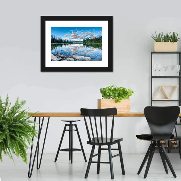 Pyramid Lake In Alberta Canvas Wall Art-3 Horizontal-Gallery Wrap-25" x 16"-Tiaracle