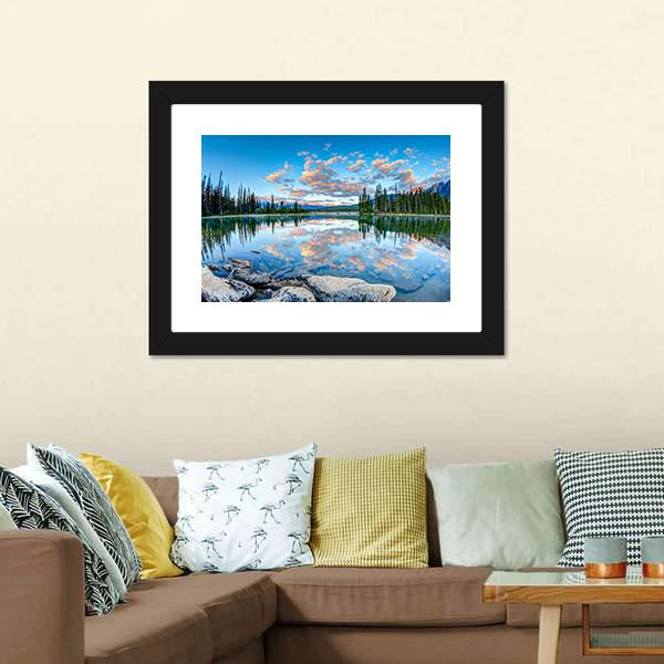 Pyramid Lake In Alberta Canvas Wall Art-3 Horizontal-Gallery Wrap-25" x 16"-Tiaracle