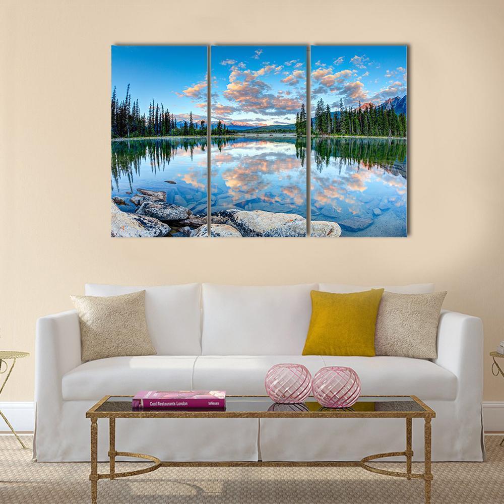 Pyramid Lake In Alberta Canvas Wall Art-3 Horizontal-Gallery Wrap-37" x 24"-Tiaracle