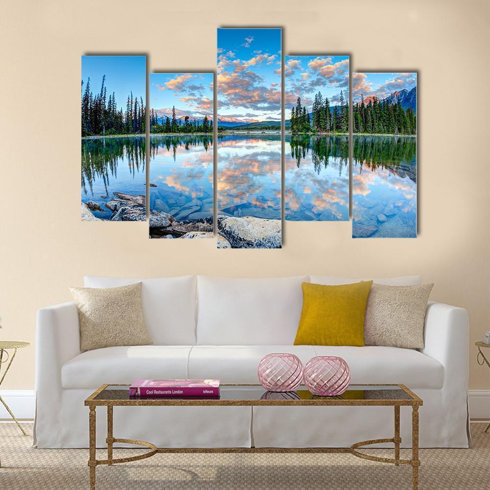 Pyramid Lake In Alberta Canvas Wall Art-5 Pop-Gallery Wrap-47" x 32"-Tiaracle