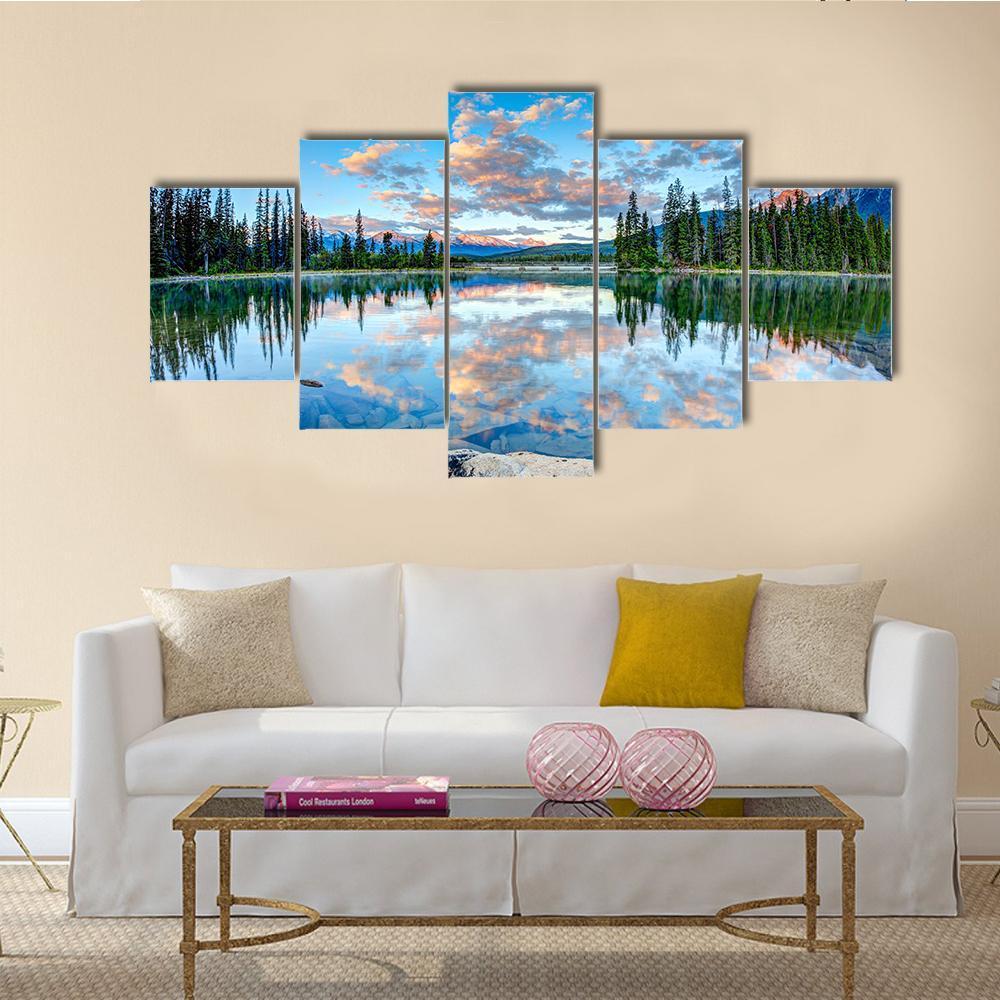 Pyramid Lake In Alberta Canvas Wall Art-5 Star-Gallery Wrap-62" x 32"-Tiaracle
