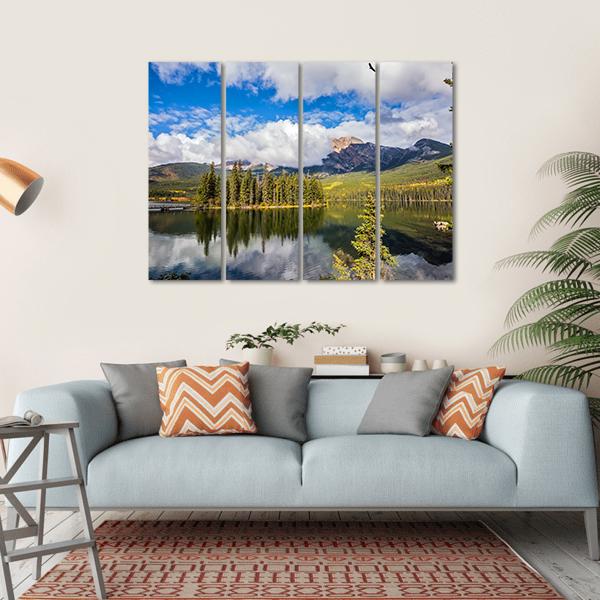 Pyramid Lake In Autumn Morning Canvas Wall Art-4 Horizontal-Gallery Wrap-34" x 24"-Tiaracle