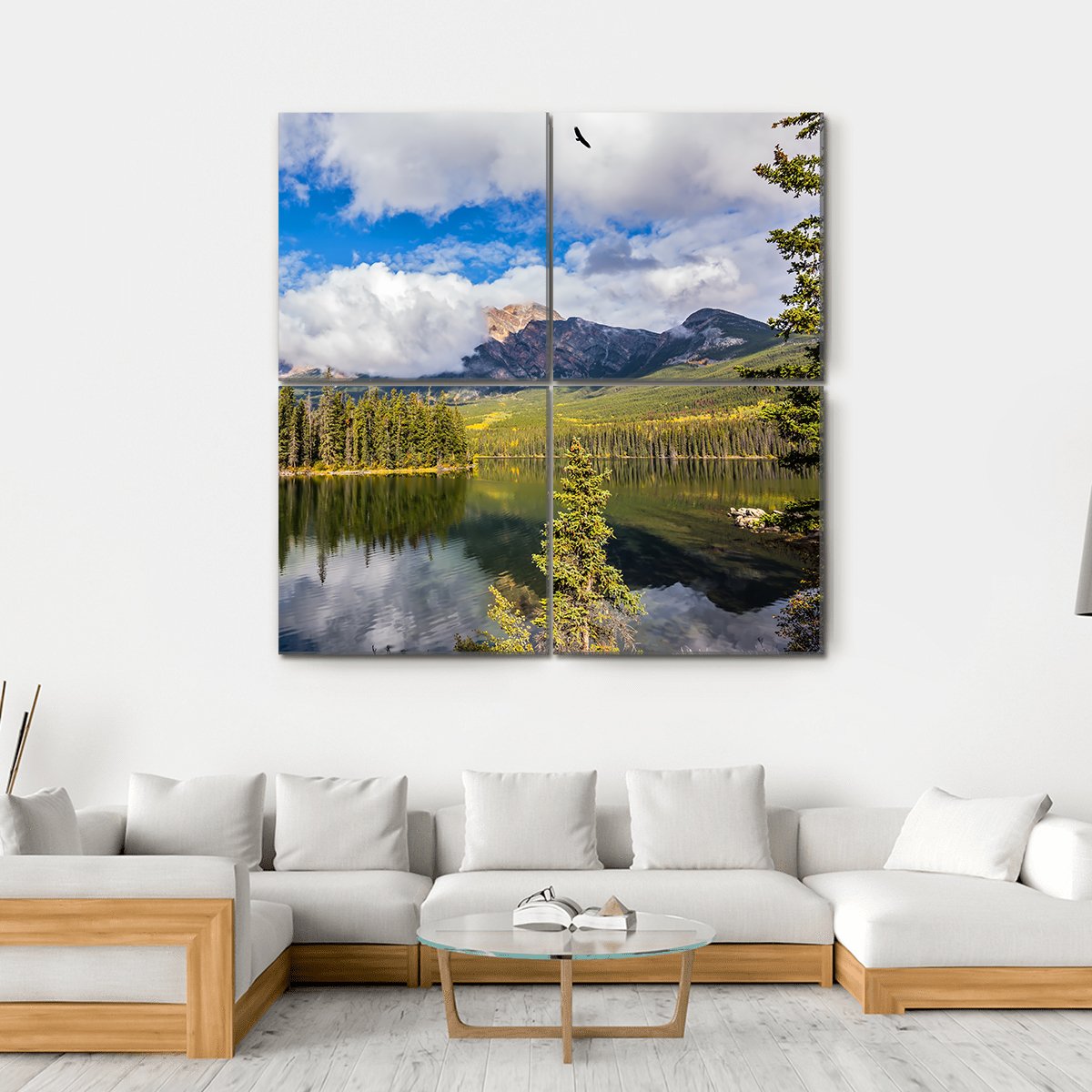 Pyramid Lake In Autumn Morning Canvas Wall Art-4 Square-Gallery Wrap-17" x 17"-Tiaracle