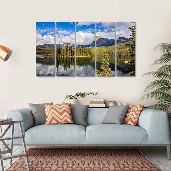 Pyramid Lake In Autumn Morning Canvas Wall Art-5 Horizontal-Gallery Wrap-22" x 12"-Tiaracle