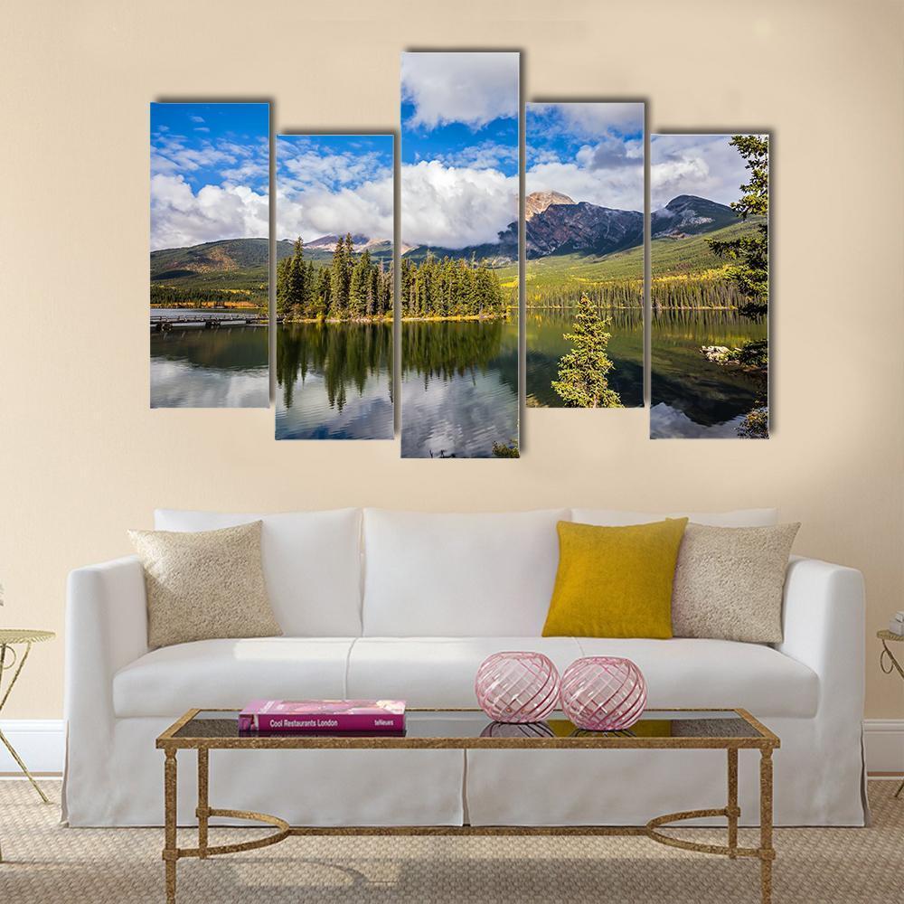 Pyramid Lake In Autumn Morning Canvas Wall Art-5 Pop-Gallery Wrap-47" x 32"-Tiaracle