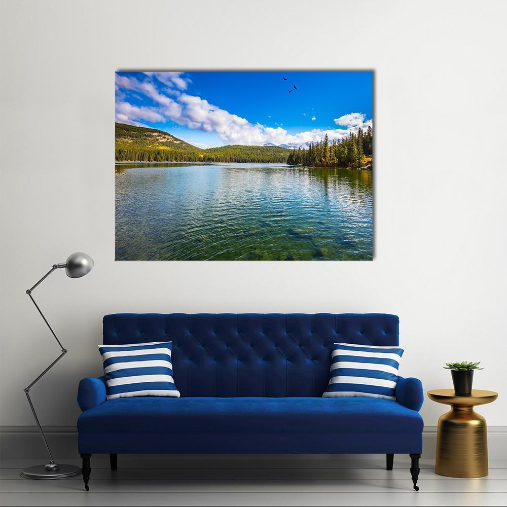 Pyramid Lake In Canada Canvas Wall Art-1 Piece-Gallery Wrap-48" x 32"-Tiaracle