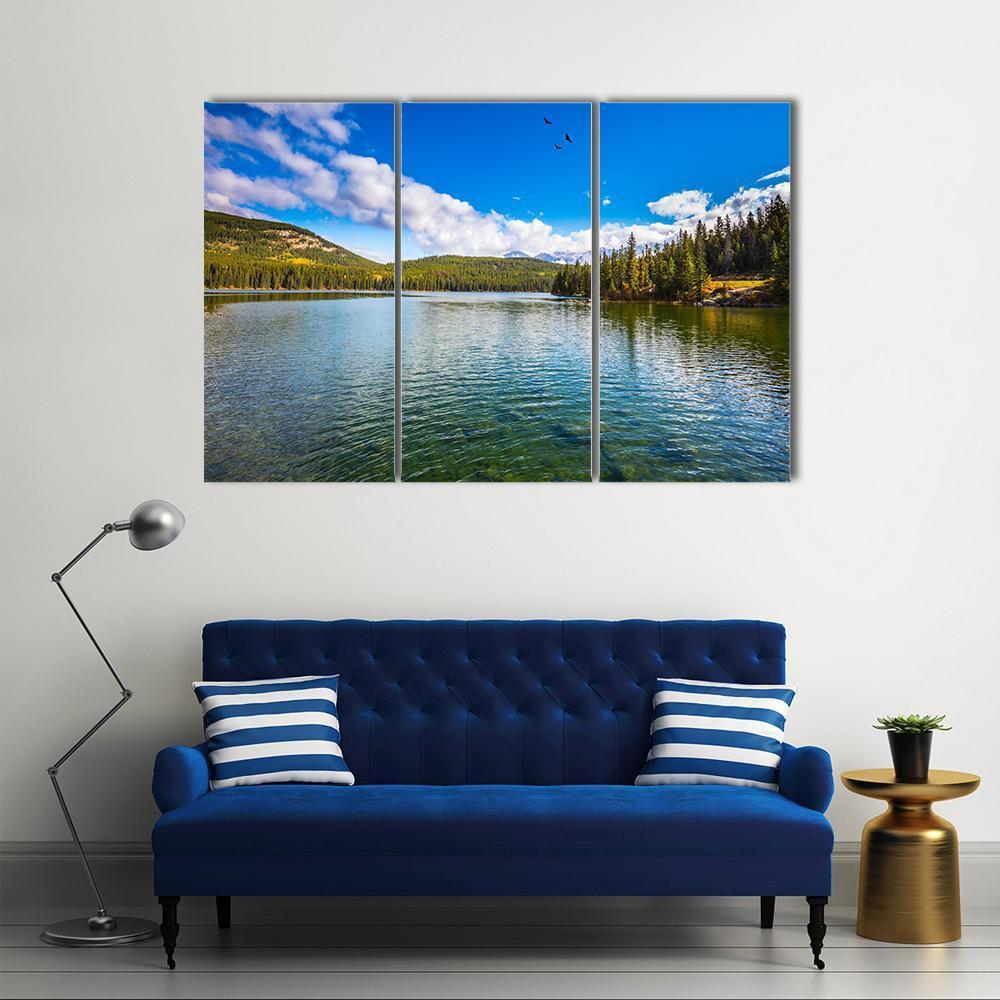 Pyramid Lake In Canada Canvas Wall Art-3 Horizontal-Gallery Wrap-37" x 24"-Tiaracle