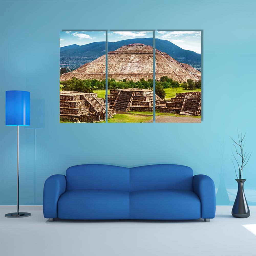 Pyramid Of The Sun And Moon Canvas Wall Art-3 Horizontal-Gallery Wrap-37" x 24"-Tiaracle