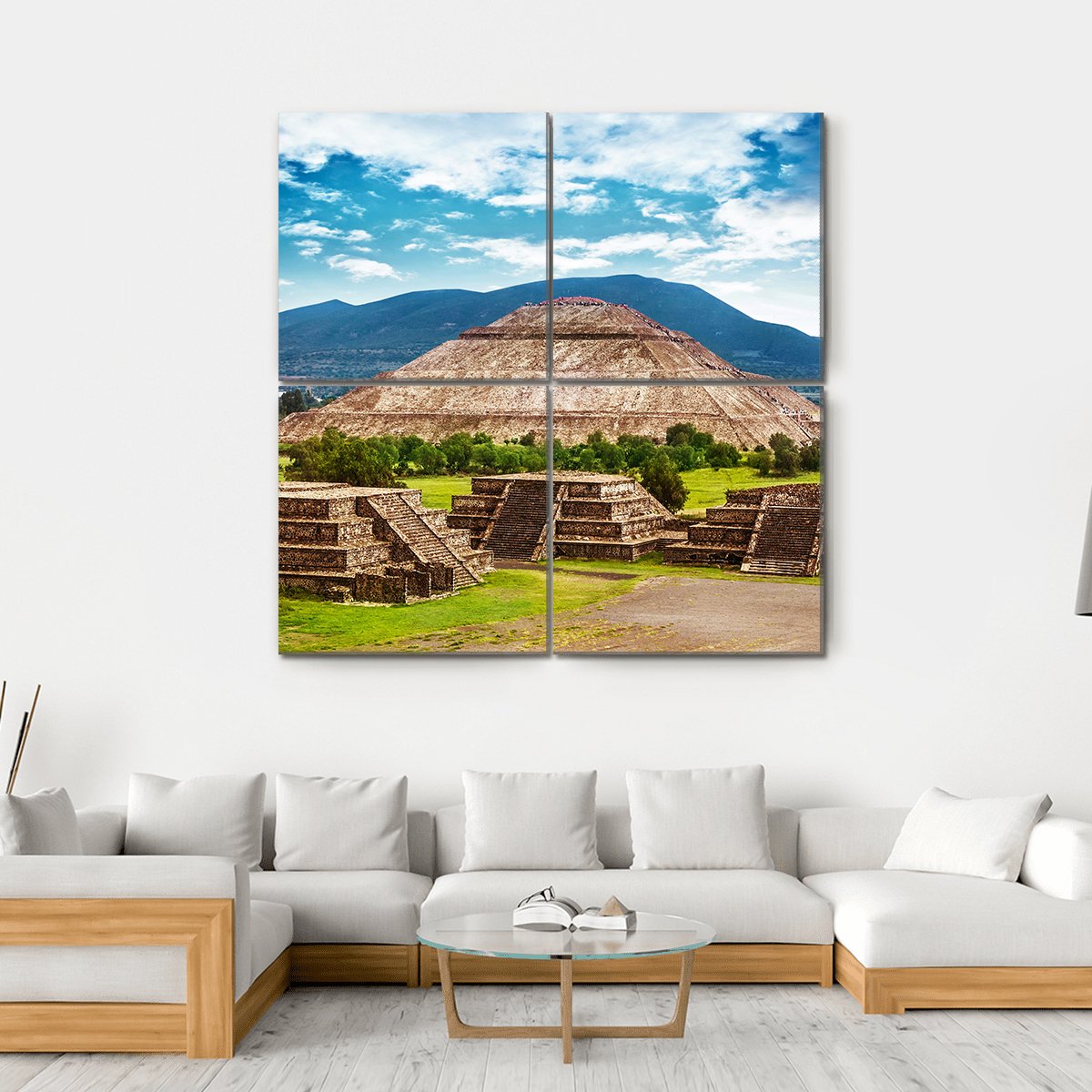 Pyramid Of The Sun And Moon Canvas Wall Art-4 Square-Gallery Wrap-17" x 17"-Tiaracle