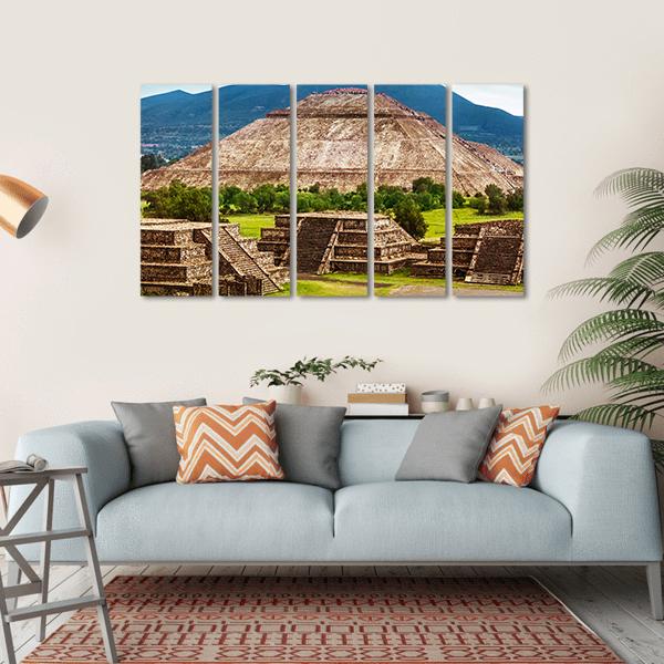 Pyramid Of The Sun And Moon Canvas Wall Art-5 Horizontal-Gallery Wrap-22" x 12"-Tiaracle