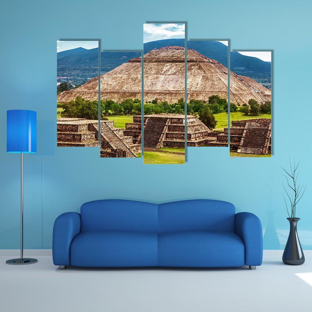 Pyramid Of The Sun And Moon Canvas Wall Art-5 Pop-Gallery Wrap-47" x 32"-Tiaracle