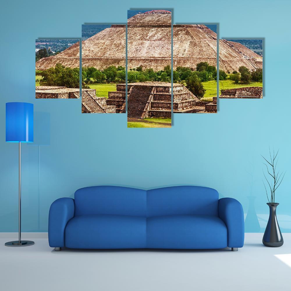 Pyramid Of The Sun And Moon Canvas Wall Art-5 Star-Gallery Wrap-62" x 32"-Tiaracle