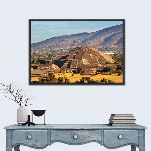 Pyramid Of The Sun Teotihuacan Canvas Wall Art-1 Piece-Floating Frame-24" x 16"-Tiaracle
