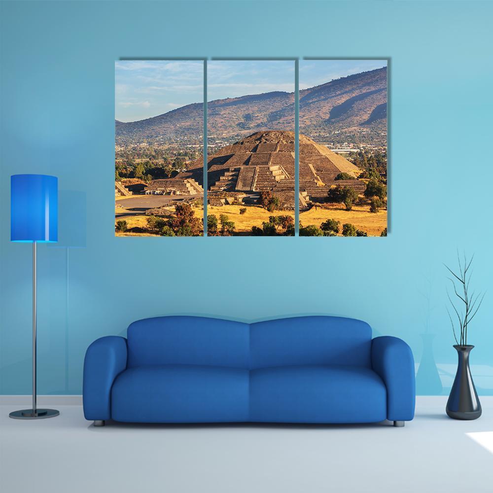 Pyramid Of The Sun Teotihuacan Canvas Wall Art-3 Horizontal-Gallery Wrap-37" x 24"-Tiaracle