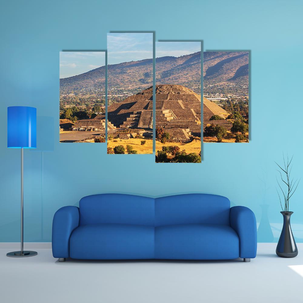 Pyramid Of The Sun Teotihuacan Canvas Wall Art-4 Pop-Gallery Wrap-50" x 32"-Tiaracle
