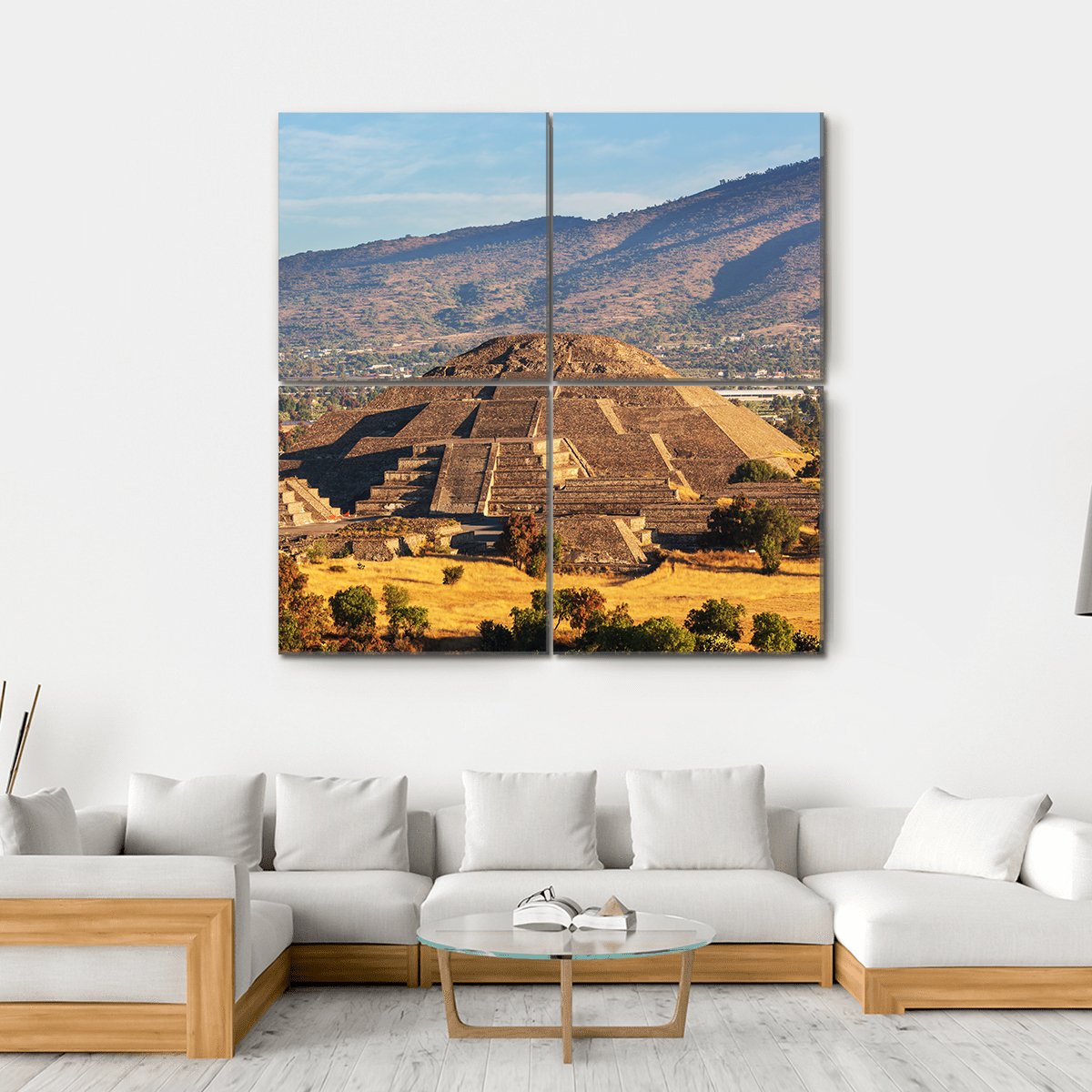 Pyramid Of The Sun Teotihuacan Canvas Wall Art-4 Square-Gallery Wrap-17" x 17"-Tiaracle