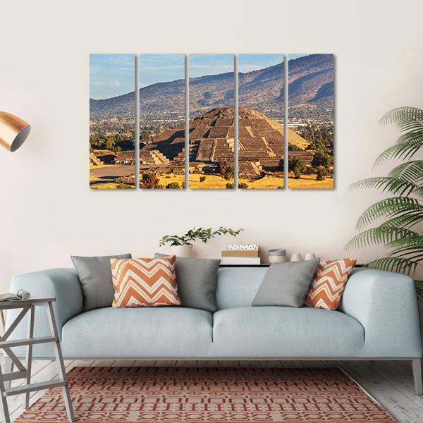 Pyramid Of The Sun Teotihuacan Canvas Wall Art-5 Horizontal-Gallery Wrap-22" x 12"-Tiaracle