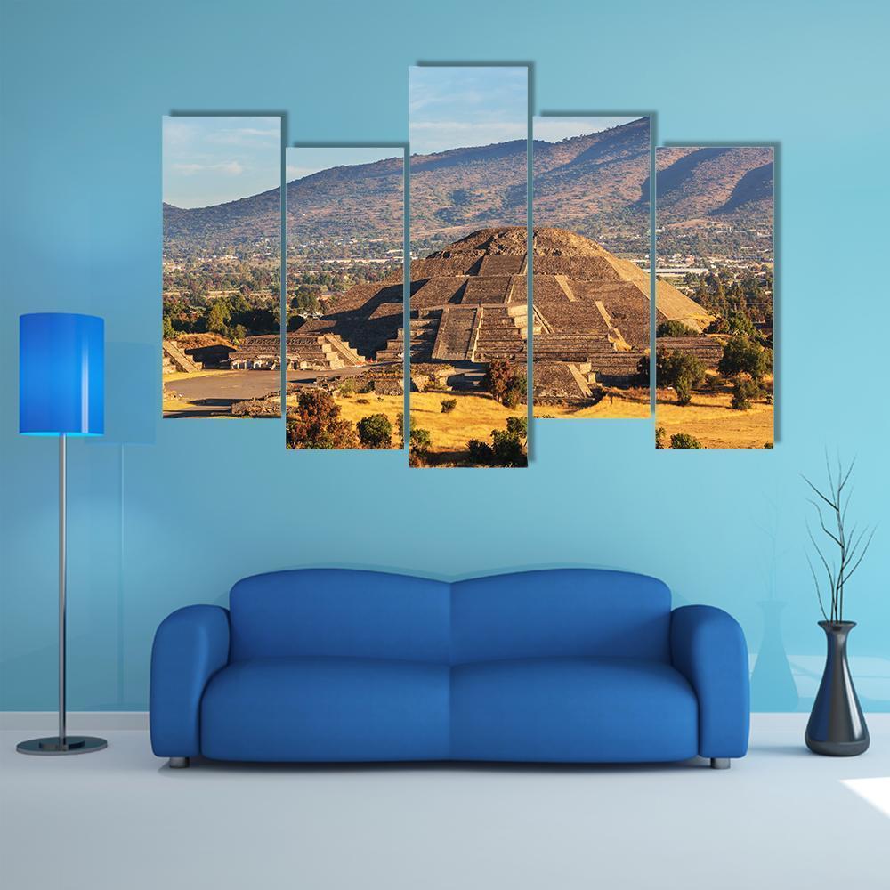 Pyramid Of The Sun Teotihuacan Canvas Wall Art-5 Pop-Gallery Wrap-47" x 32"-Tiaracle