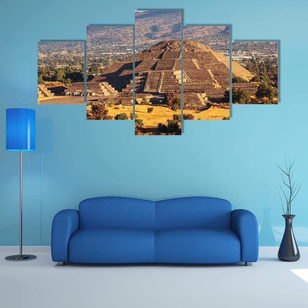 Pyramid Of The Sun Teotihuacan Canvas Wall Art-5 Star-Gallery Wrap-62" x 32"-Tiaracle