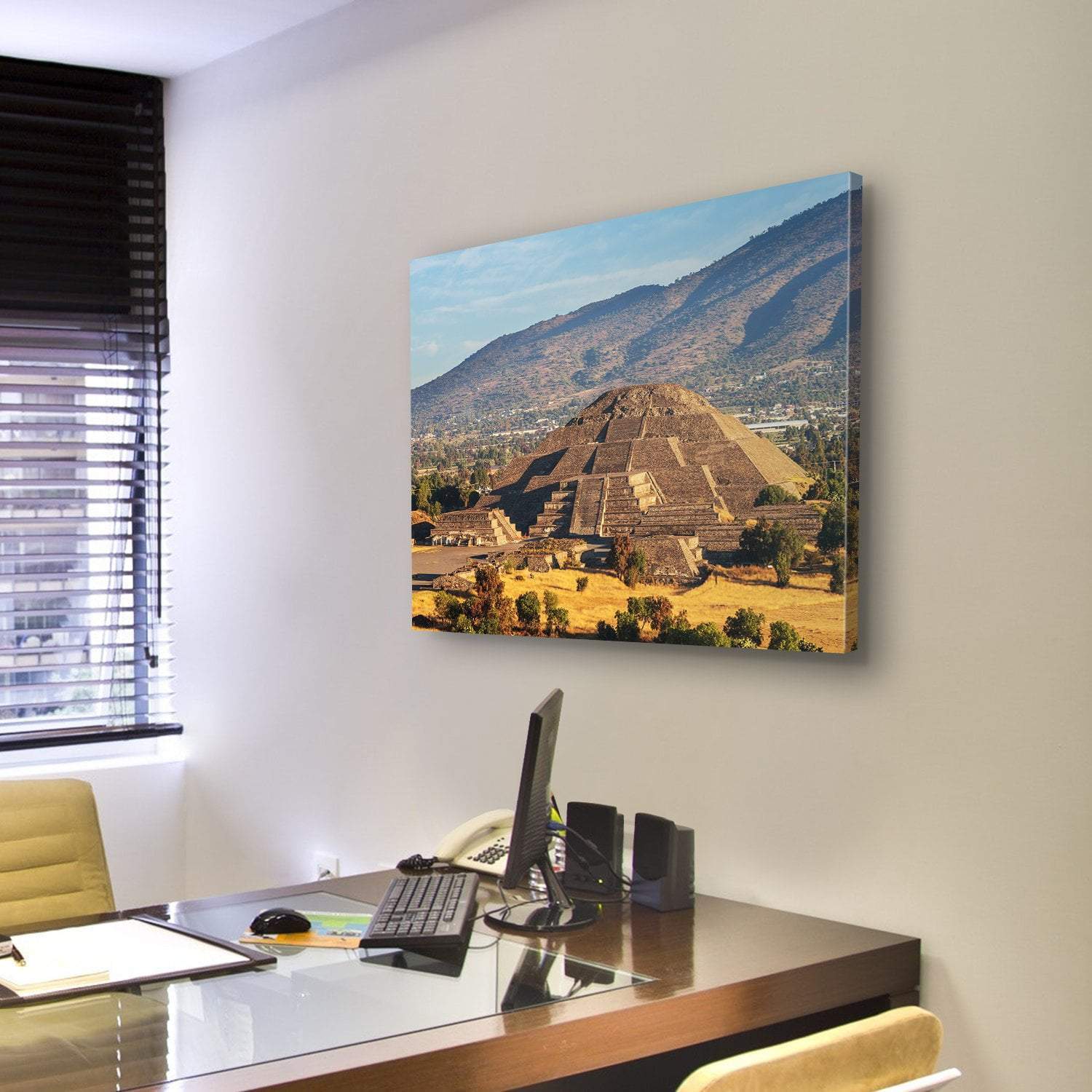 Pyramid Of The Sun Teotihuacan Canvas Wall Art-3 Horizontal-Gallery Wrap-25" x 16"-Tiaracle